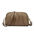 Dark brown leather envelope crossbody bag with pleated finish and double zippers - Elephant Gray