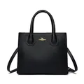 Bolso tote elegante para mujer en cuero granulado negro con logotipo de canguro - Negro
