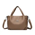 Bolso de mano de cuero granulado marrón oscuro con logo de canguro y correa ajustable - Caqui