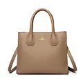 Bolso tote de cuero caqui con grano de lichi y elegantes detalles dorados - Caqui
