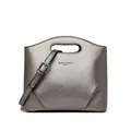 Metallic silver leather bucket bag with top handle and chain strap for women - Bronze