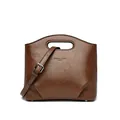 Brown vintage wax leather bucket bag with cut-out handle and adjustable strap - Coffee