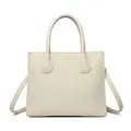 Elegante bolso tote de cuero crema con textura de lichi y correa de hombro ajustable - Blanco Roto