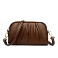 Dark brown leather envelope bag with pebble texture and golden hardware accents - Coffee