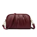 Chic burgundy pleated leather crossbody envelope bag with gold-tone metal hardware - Red