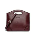 Bolso cubo de cuero plisado color burdeos de moda con asa y correa de cadena dorada - Rojo