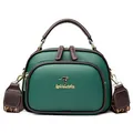 Dunkelgrüne Boston-Tasche in Litschitextur für Damen mit breitem Jacquard-Schultergurt - Grün