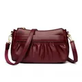 Burgundy pleated leather crossbody bag for women with elegant gold hardware detail - Red