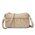 Chic beige pleated leather crossbody bag with refined lychee grain texture and gold hardware - Apricot