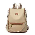 British style khaki canvas backpack for women with brown leather trim and kangaroo logo - Khaki