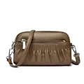Brown textured leather shell crossbody bag with pleated detail and silver metal hardware - Gray