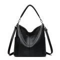 Borsa hobo in pelle martellata nera con catena argento e tracolla regolabile - Nero