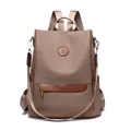British style taupe waterproof backpack with brown leather trim and detachable shoulder strap - Red Brown