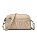 Chic beige lychee leather crossbody shell bag with vertical pleats and silver hardware - Apricot