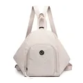 Zaino in tessuto beige con motivo geometrico a rombi e logo a forma di canguro - Grigio Beige