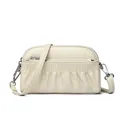 Chic beige leather crossbody bag with pleated details and silver hardware finish - Off White