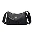 Black woven leather crossbody bag with silver kangaroo logo and wide nylon strap - Black