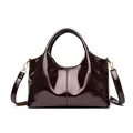 Glossy deep wine red patent leather handbag with adjustable gold-tone metal buckle straps - Purple