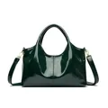 Dark green patent leather handbag with glossy finish and detachable gold hardware strap - Green