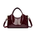 Glossy burgundy patent leather handbag for women with gold hardware and top handles - Red