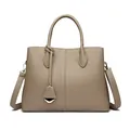Elegant khaki lychee grain leather handbag with adjustable shoulder strap and gold hardware - Khaki