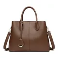 Dark brown pebble leather handbag with gold hardware and detachable shoulder strap - Brown