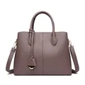 Women's dusty purple leather tote bag with pebble texture and gold hardware details - Purple