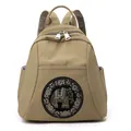 Water-resistant khaki nylon backpack featuring a sparkling elephant rhinestone patch - Khaki