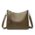 Brown litchi grain leather bucket bag with silver rings and decorative zip straps - Gray