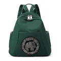 Water-resistant dark green nylon backpack with sparkling rhinestone elephant decoration - Dark Green