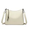 Chic beige bucket bag in pebbled leather with dual shoulder straps and silver hardware - Off White