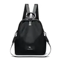 Waterproof black high-density pleated backpack with leather logo and side pockets - Black