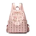 Pink bear pattern backpack with gold zippers and multi-pocket casual cute design - Pink