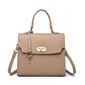 Hellbraune Handtasche aus genarbtem Leder mit goldenem Ringschloss und Schultergurt - Khaki