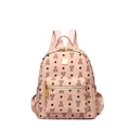 Rosafarbener Rucksack aus Kunstleder mit Bärenmuster und goldfarbenen Metallbeschlägen - Kleines Rosa