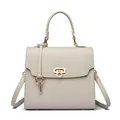 Elegante elfenbeinweiße Lederhandtasche mit Litschi-Struktur und goldener Schnalle - Grau