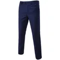 Close-up of navy blue dress pants featuring a tailored waist and decorative coin pocket - Navy Blue