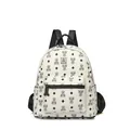 Witte rugzak met zwart berenpatroon, ruitvormige print en verstelbare banden voor een trendy look - Klein Gebroken Wit
