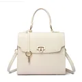 Elegante cremeweiße Ledertasche mit Litchi-Struktur und goldenem Metallverschluss - Weiß