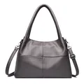 Minimalist dark gray pebbled leather tote bag with stylish cross-stitch detailing - Gray