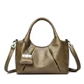 Deep olive green croissant bag in lychee pattern leather with a matching mini charm - Khaki
