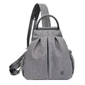 Gray leopard print backpack with metallic flower detail and pleated texture - Gray