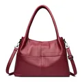 Bolso tote burdeos en piel veteada con diseño de punto de cruz y correa ajustable - Rojo