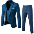 Heren slim-fit driedelig donkergroen kostuum met blazer, vest en rechte broekspijpen - XS / Set (1901) / Aqua