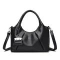 Black pebbled leather croissant bag with pleated design and miniature bag charm - Black