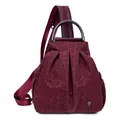 Damenrucksack in Weinrot mit Leopardenmuster, Metallgriff und Falten-Design - Rot