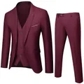 Bordeauxrood driedelig slim fit herenkostuum met colbert en gilet voor zakelijk gebruik - XS / Boven- en Onderkant (1901) / Fuchsia
