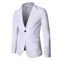 Detail van een wit slim-fit colbert met inkeping in de revers en enkele knoop - S / Wit