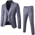 Heren slim fit 3-delig zakelijk pak in marineblauw met blazer, gilet en pantalon - XS / Boven- en Onderkant (1901) / donkergrijs