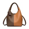 Litchi texture leather handbag in dark brown and light brown two-tone panel design - Tan